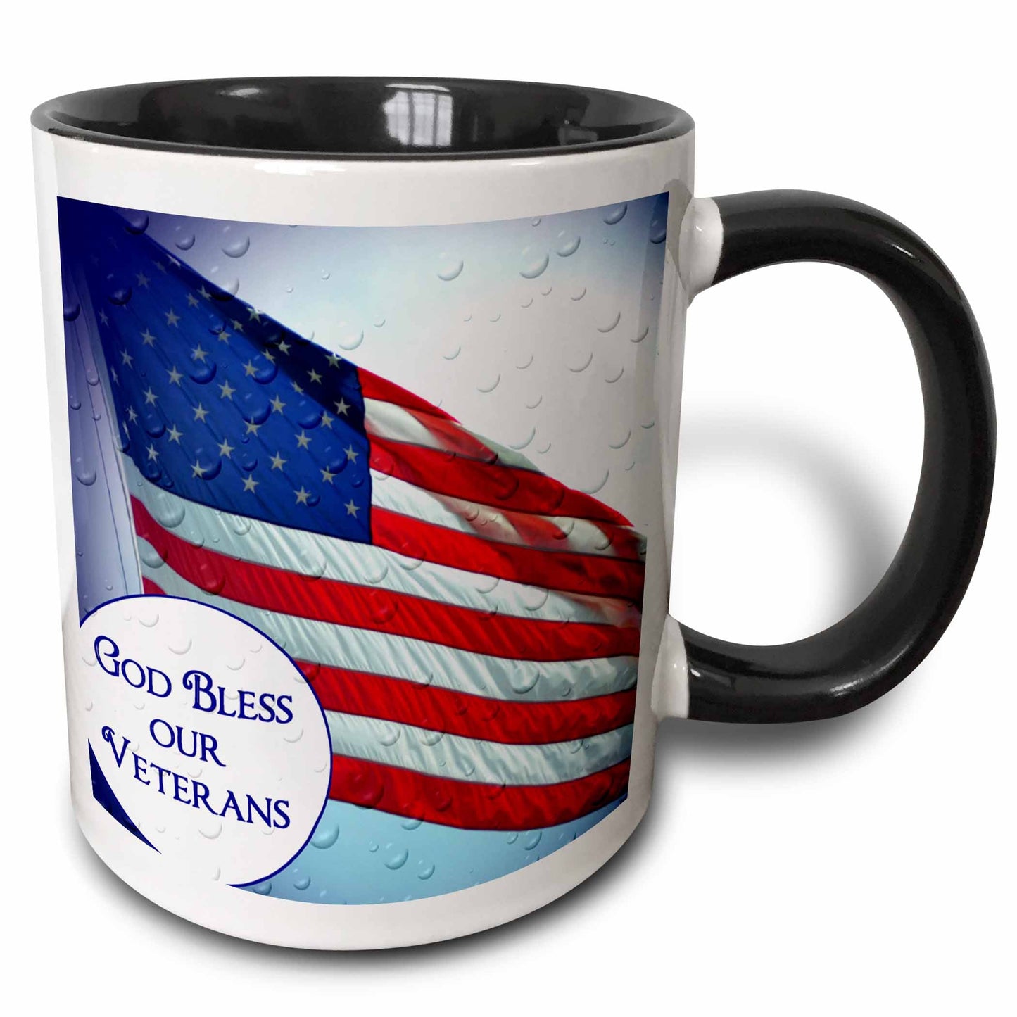 3dRose An American Flag with text God Bless our Veterans - Mugs (mug_157321)