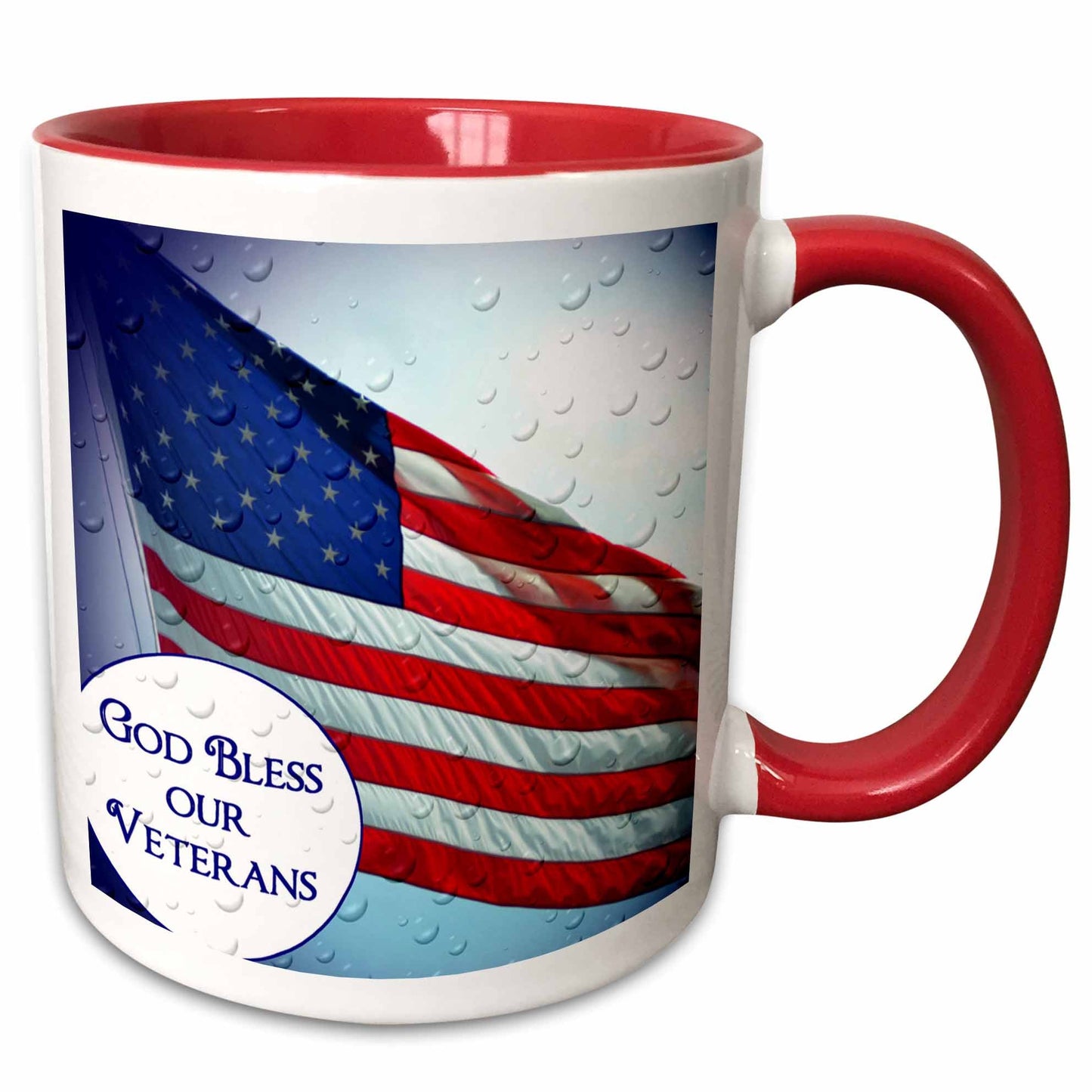 3dRose An American Flag with text God Bless our Veterans - Mugs (mug_157321)