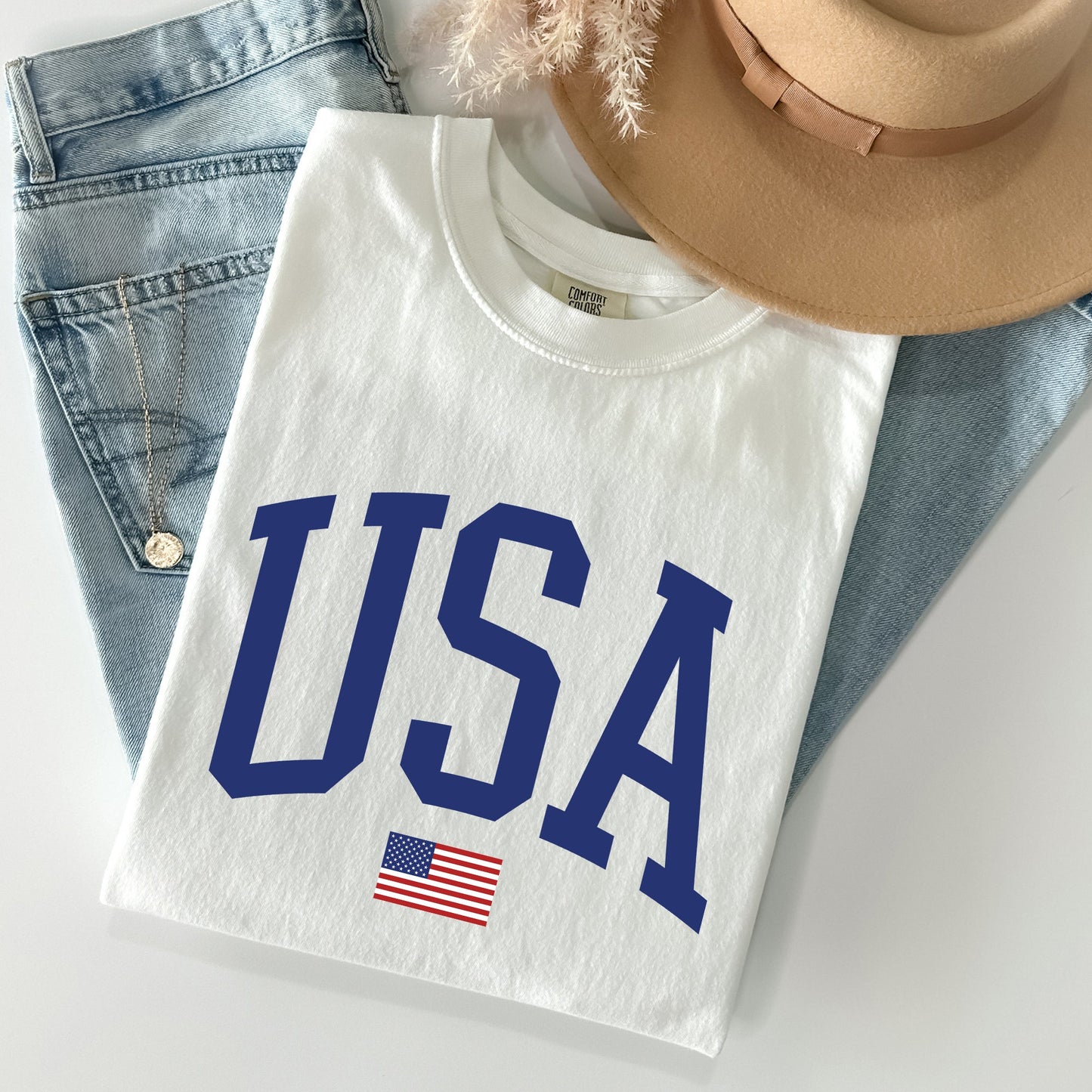 USA Flag Patriotic Emblem Celebrating Independence Day USA Pride Comfort Colors Tee