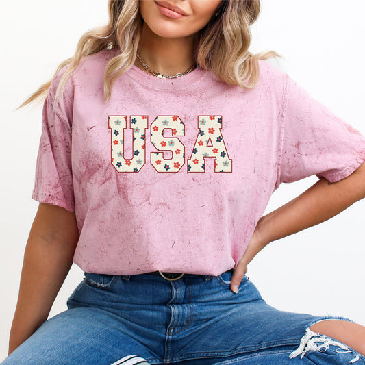 USA Flowers Minimalist Patriotic Color Blast 4th of July Edition Comfort Colors Tee