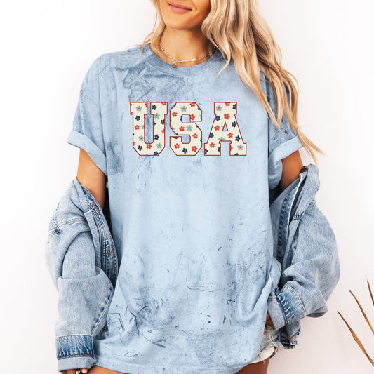 USA Flowers Minimalist Patriotic Color Blast 4th of July Edition Comfort Colors Tee