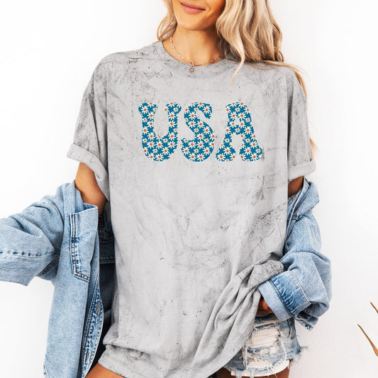 USA Retro Daisies Patriotic 4th Of July Color Blast Americana Pride Vintage Flag Inspired Edition Comfort Colors Tee