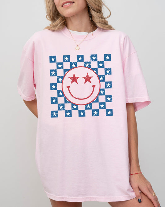 USA Smiley Patriotic America Retro Vintage Independence Day Fourth Of July Comfort Colors Tee