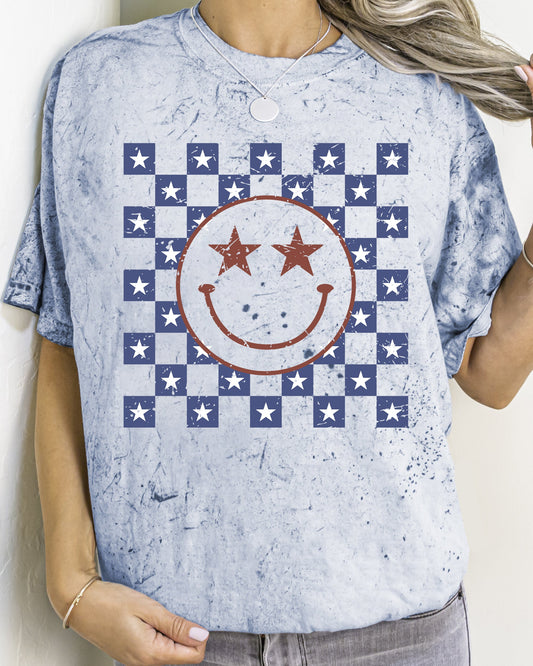 USA Smiley Patriotic Retro Vintage Independence Day 4th Of July Color Blast Comfort Colors Tee