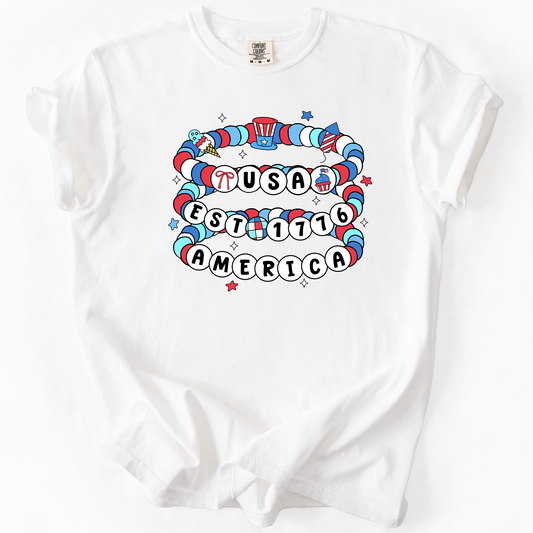 USA America Friendship Bracelets Patriotic Fourth Of July American Pride Comfort Colors Tee