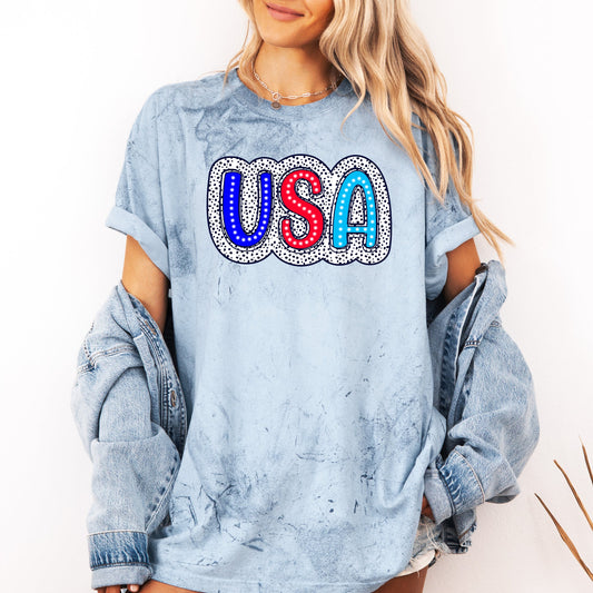 USA Dalmatian Print Patriotic Color Blast Limited Edition Premium Comfort Colors Tee