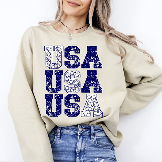 USA Retro Patriotic America Stars Blue 4th of July Independence Day Commemorative Sweatshirt