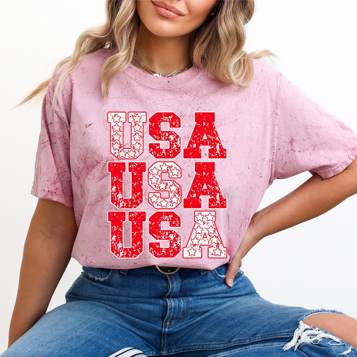 USA Retro Patriotic Stars and Stripes Color Blast Fourth of July Comfort Colors Tee
