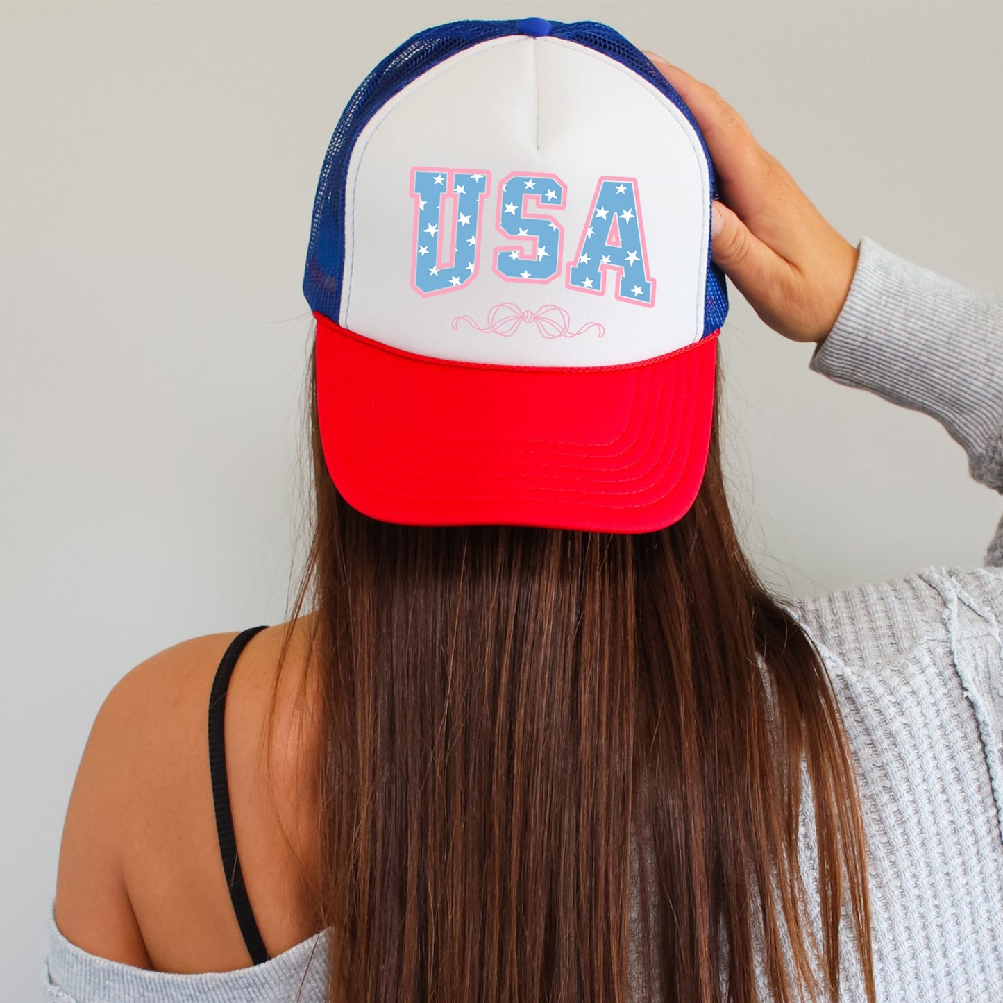 USA Ribbons And Bows Coquette Patriotic Design Deluxe Edition Snapback Trucker Hat