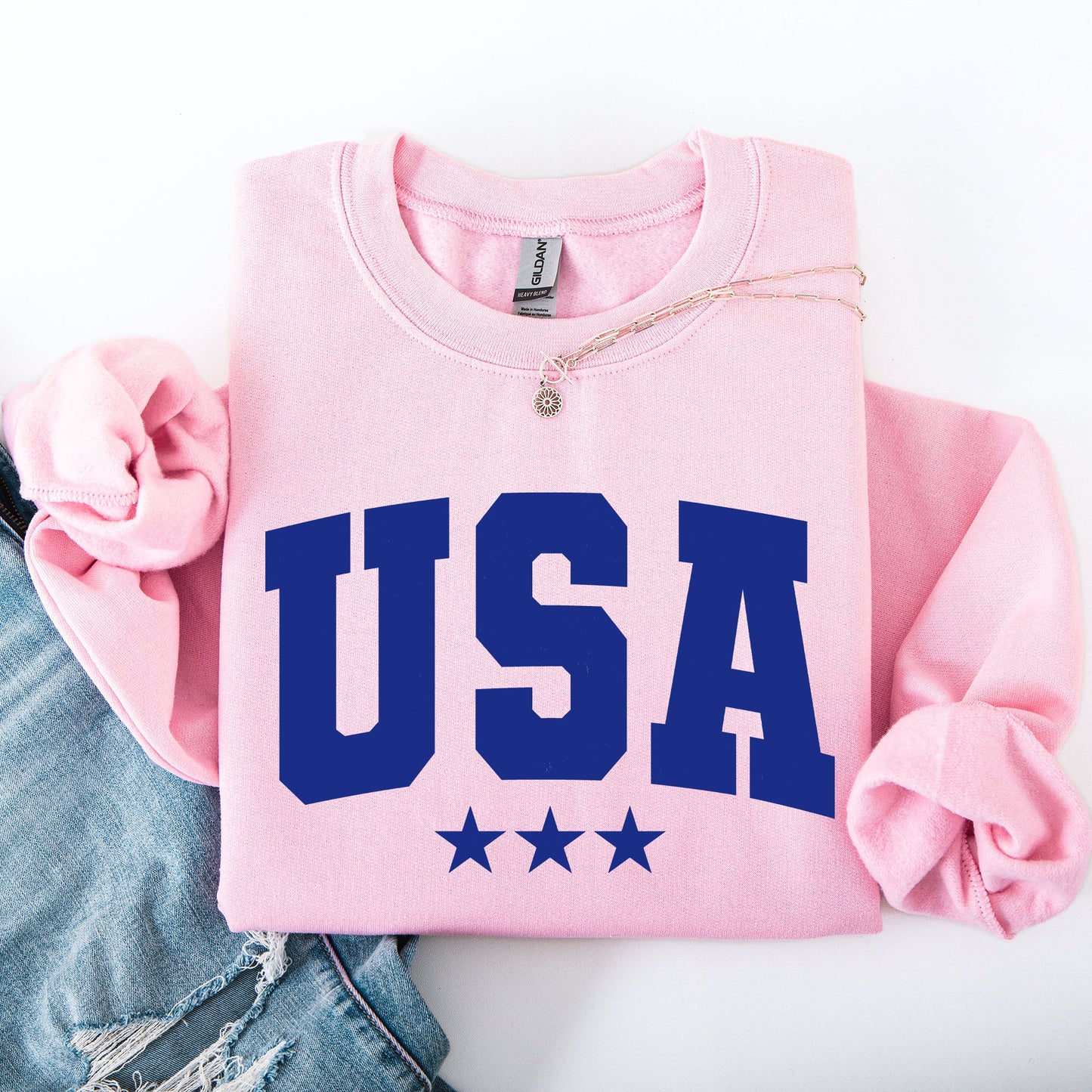 USA Stars Retro Patriotic America 4th of July Red White and Blue Vintage Distressed Sweatshirt
