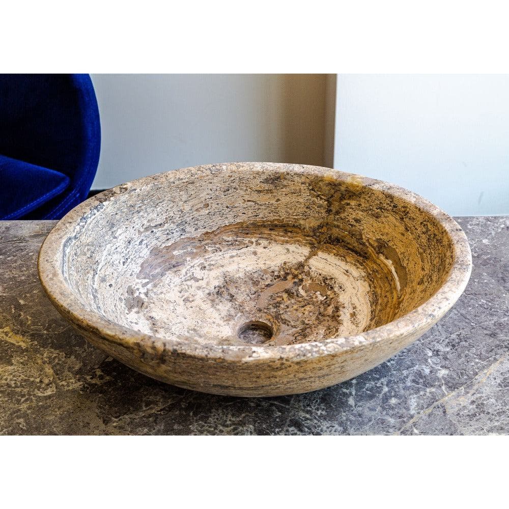 Travertine Natural Stone Oval Vessel Sink 16x21 Above Counter