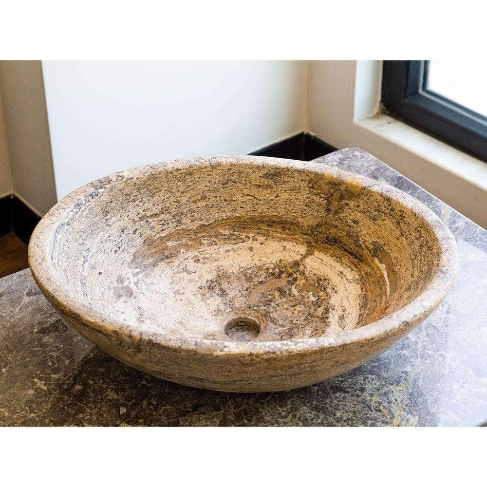 Travertine Natural Stone Oval Vessel Sink 16x21 Above Counter