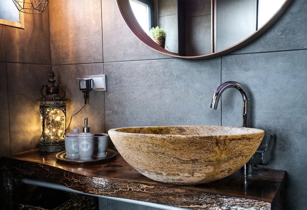 Travertine Natural Stone Oval Vessel Sink 16x21 Above Counter