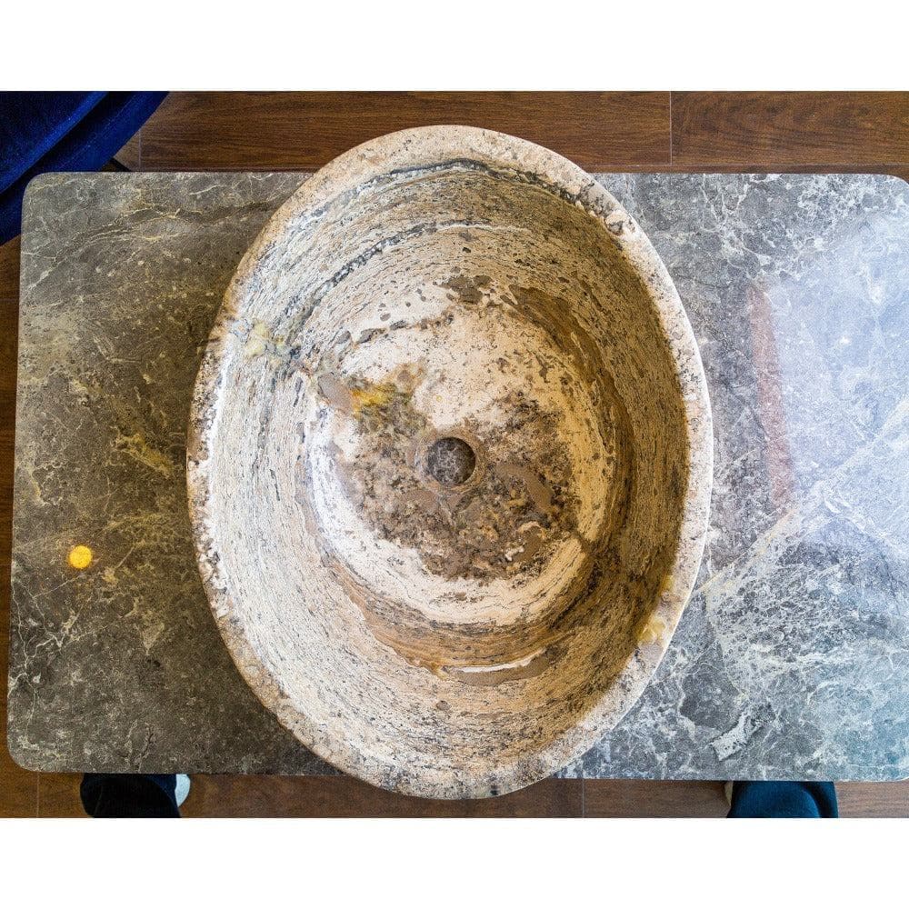 Travertine Natural Stone Oval Vessel Sink 16x21 Above Counter