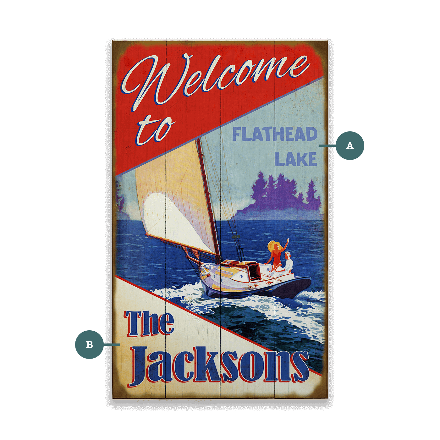 Red, White, and Blue Sailing - Wood & Metal Wall Art