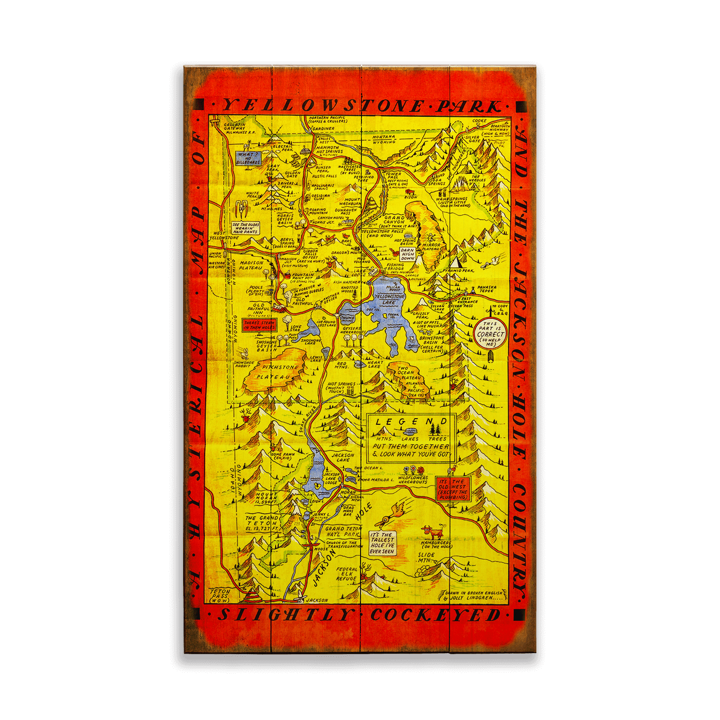 Yellowstone and Jackson Hole Map - Wood & Metal Wall Art