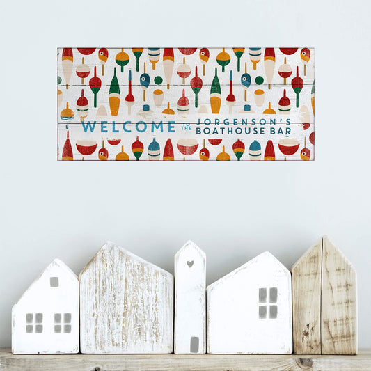 Welcome to the Boathouse: Personalized Bobber - Wood & Metal Wall Art