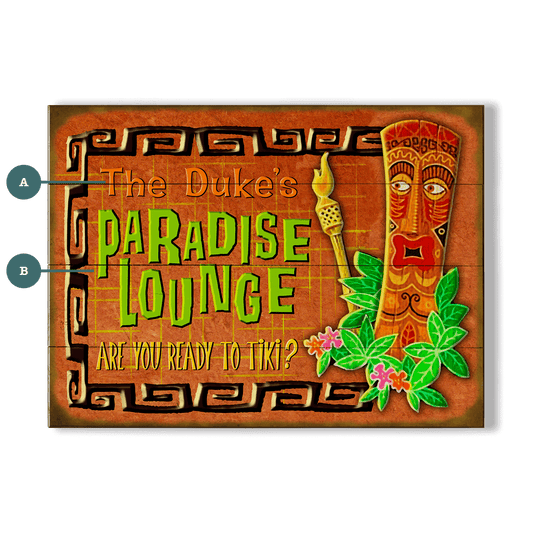 Paradise Lounge Tiki: Personalized - Wood & Metal Wall Art