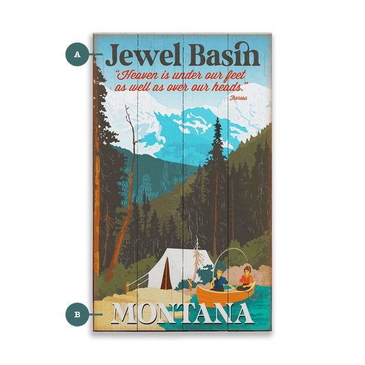 Camping Canoe Couple: With Mountains - Wood & Metal Wall Art