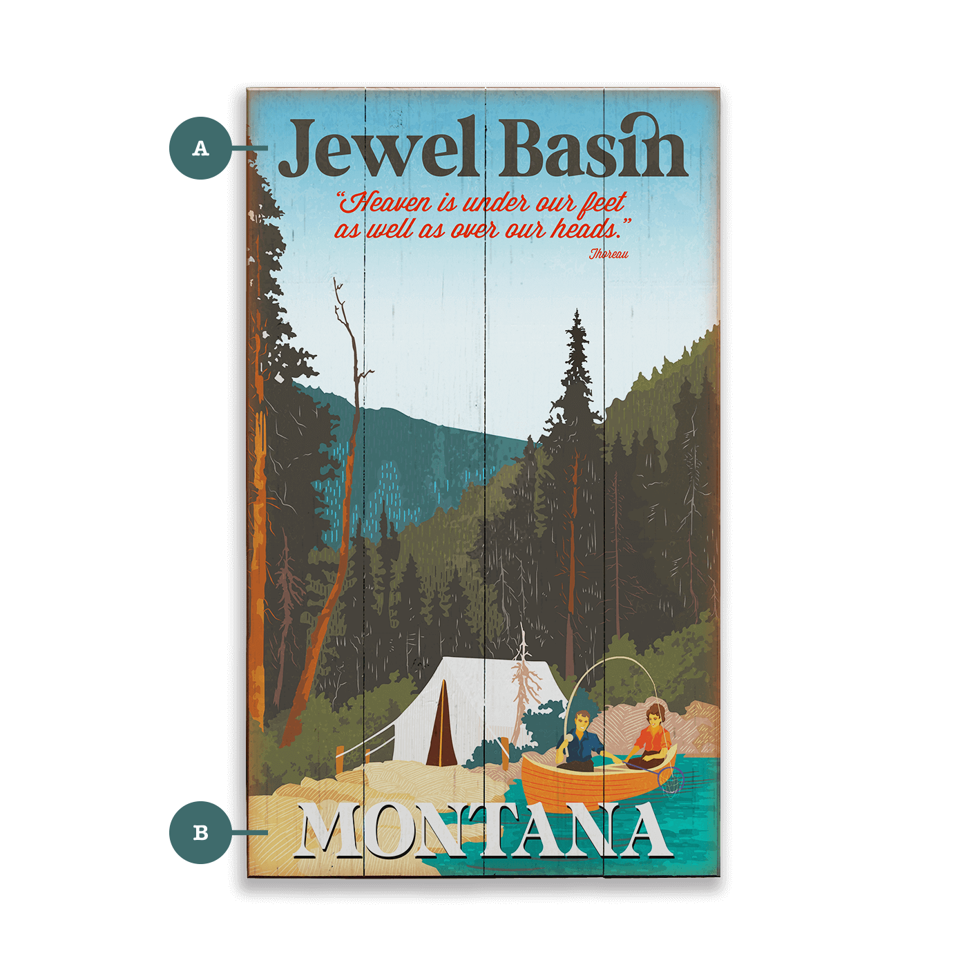 Camping Canoe Couple: Without Mountains - Wood & Metal Wall Art