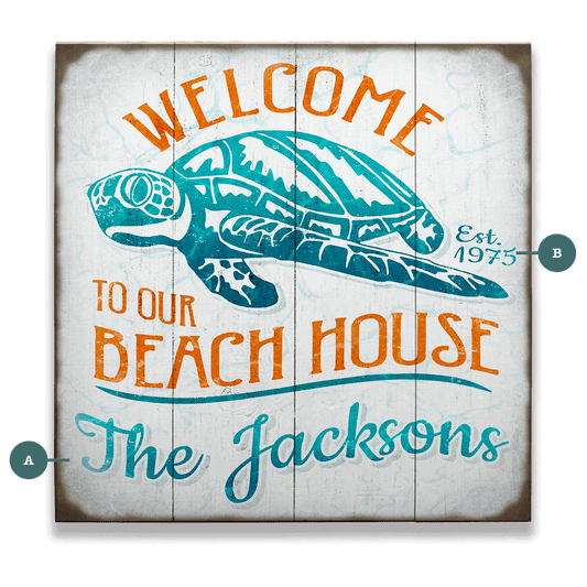 Turtle Beach House - Personalized - Wood & Metal Wall Art