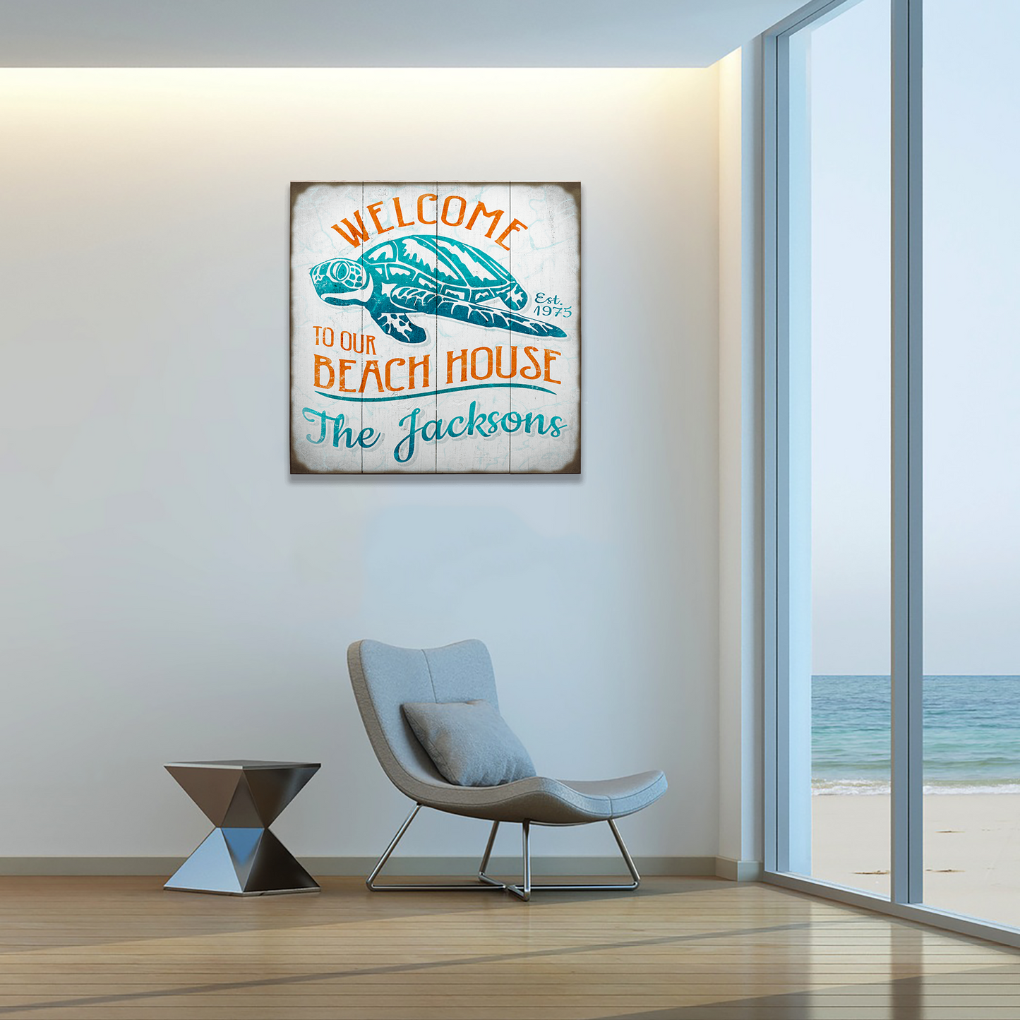 Turtle Beach House - Personalized - Wood & Metal Wall Art