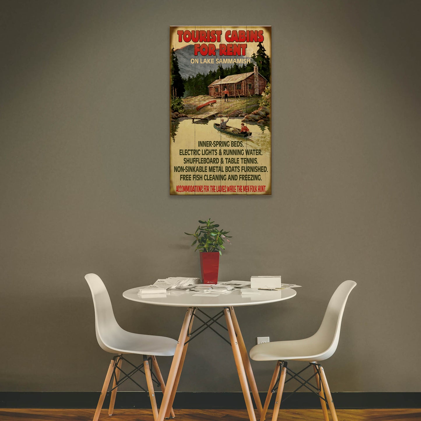 Tourist Cabins for Rent - Wood & Metal Wall Art