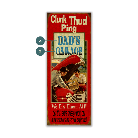 Clunk Thud Ping - Dad's Garage - Wood & Metal Wall Art