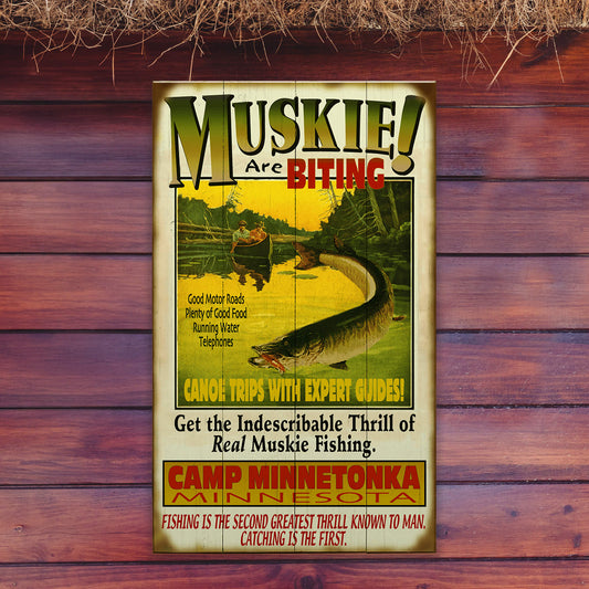 The Muskie are Biting! - Wood & Metal Wall Art