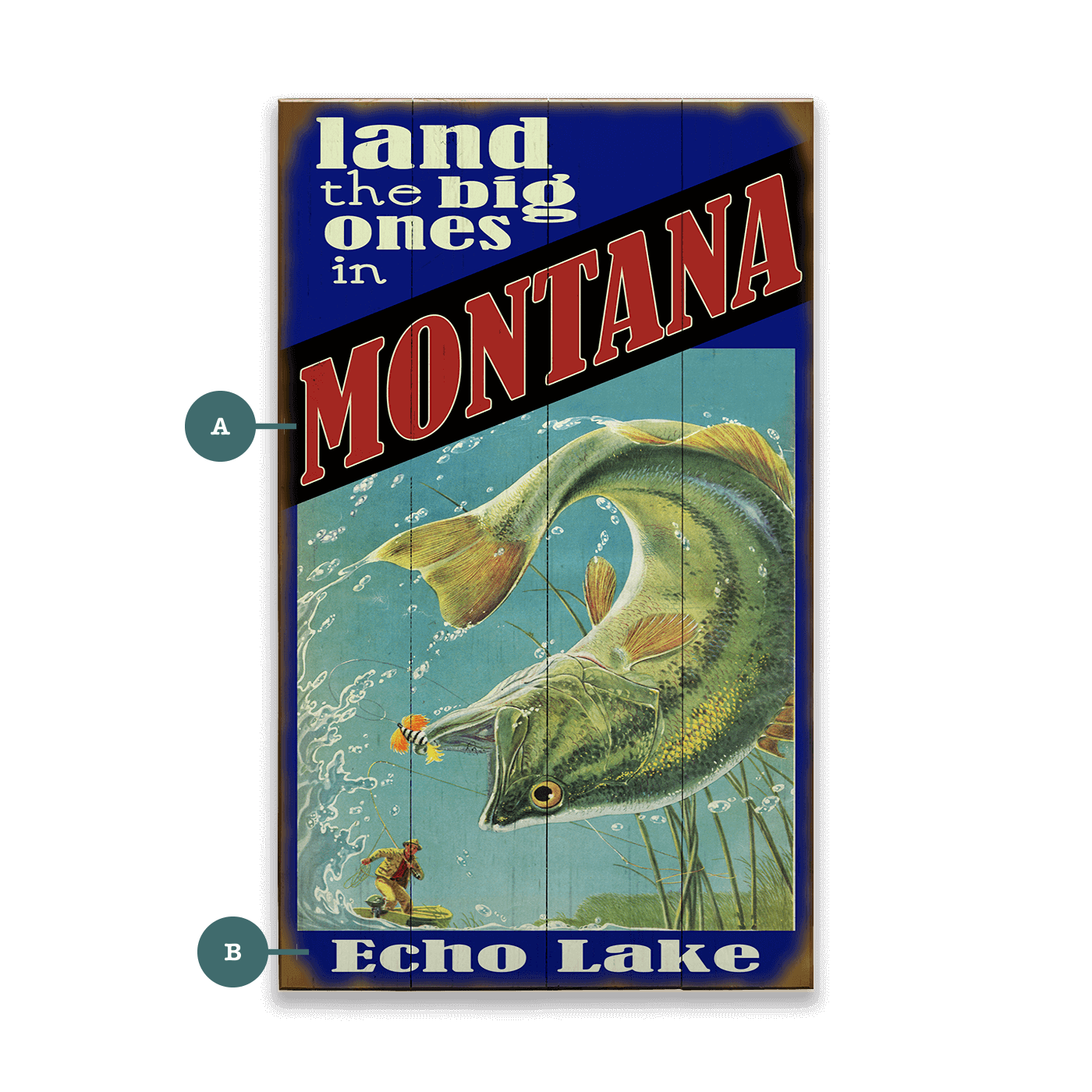 Land the Big Ones: Bass - Wood & Metal Wall Art