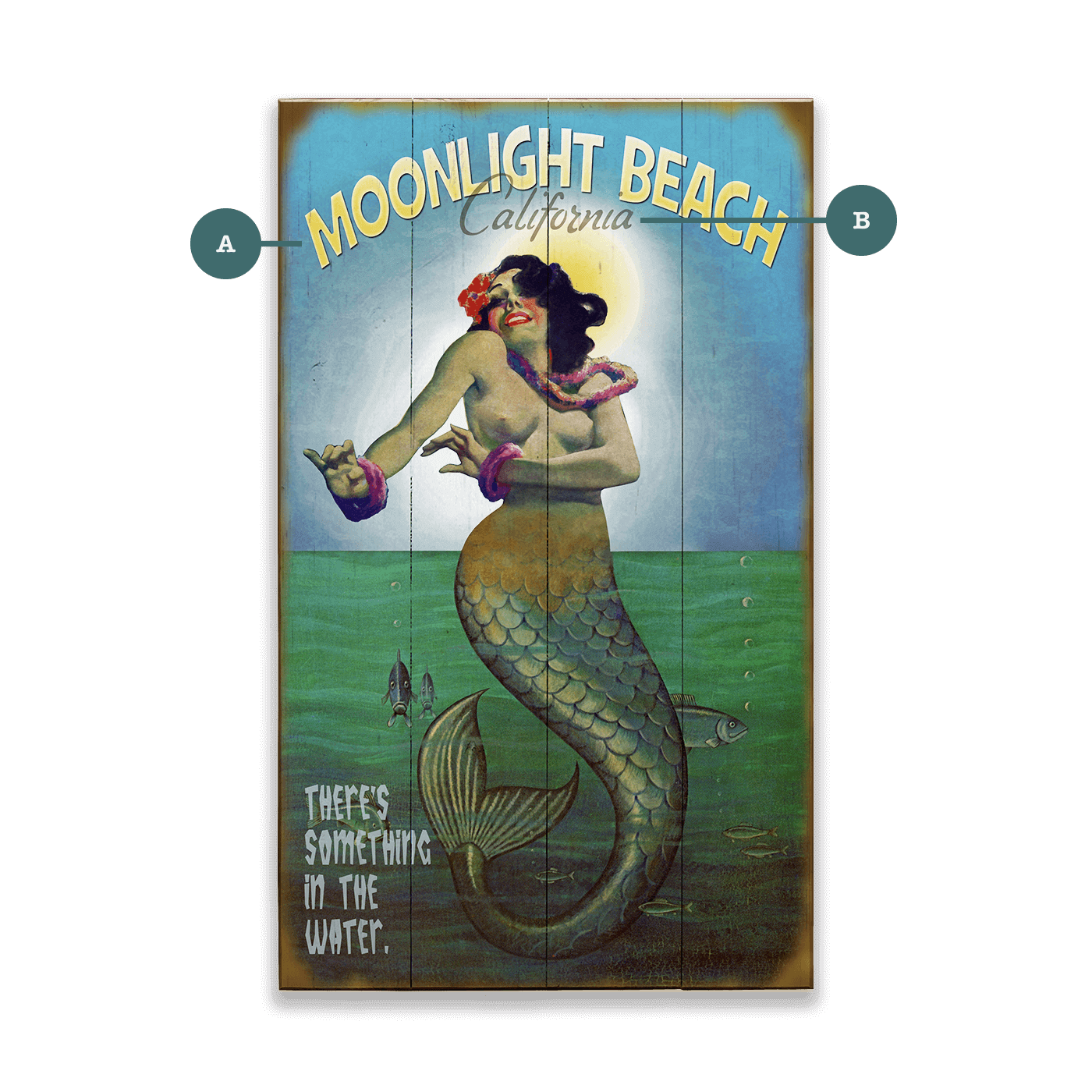 Mermaid Mystique at Moonlight (PG) - Wood & Metal Wall Art