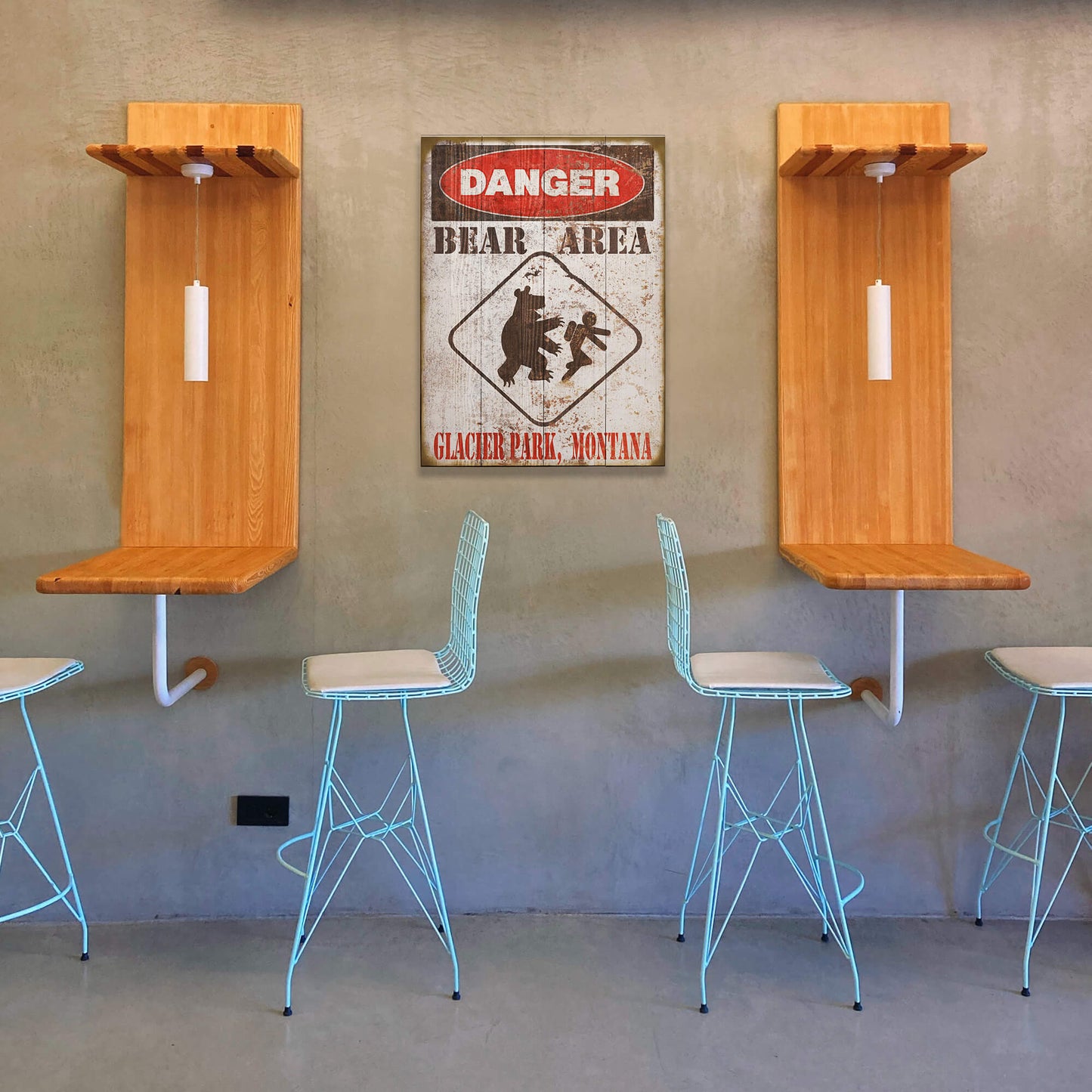 Bear Warning Sign - Wood & Metal Wall Art