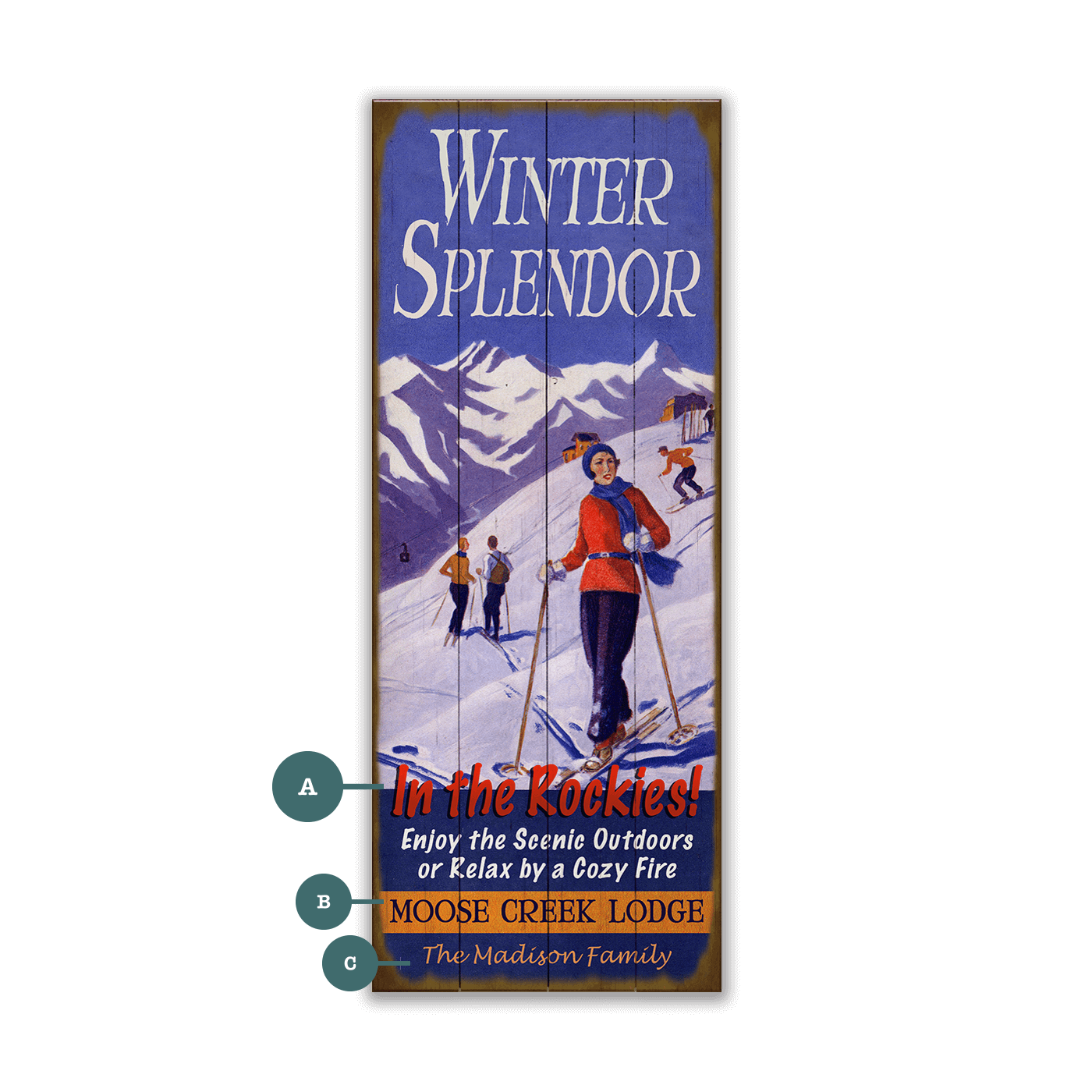 Winter Splendor Rockies with Skiers - Wood & Metal Wall Art