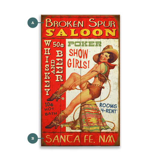 Pin-Up Cowgirl Saloon - Wood & Metal Wall Art