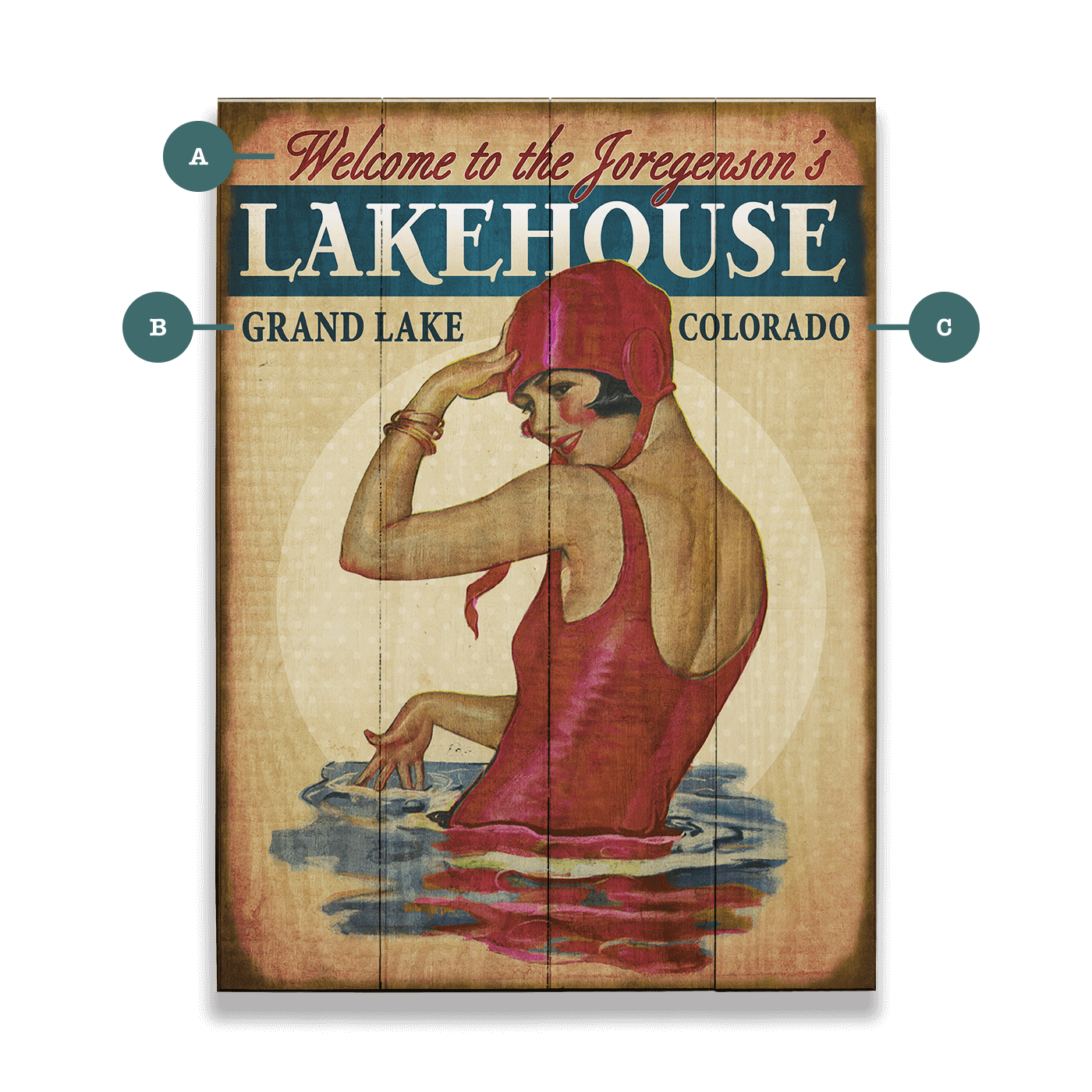 Lakehouse Babe in Burgundy - Wood & Metal Wall Art