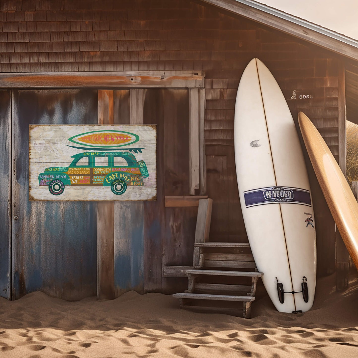 Surf Spots Woody: East Coast - Wood & Metal Wall Art