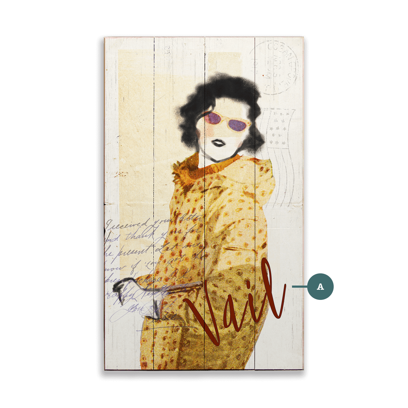 Winter Fashion Postcard: Yellow Coat - Wood & Metal Wall Art