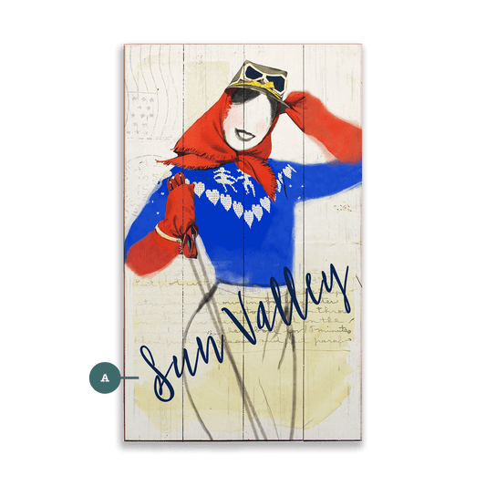 Winter Fashion Postcard: Blue Sweater & Goggles - Wood & Metal Wall Art