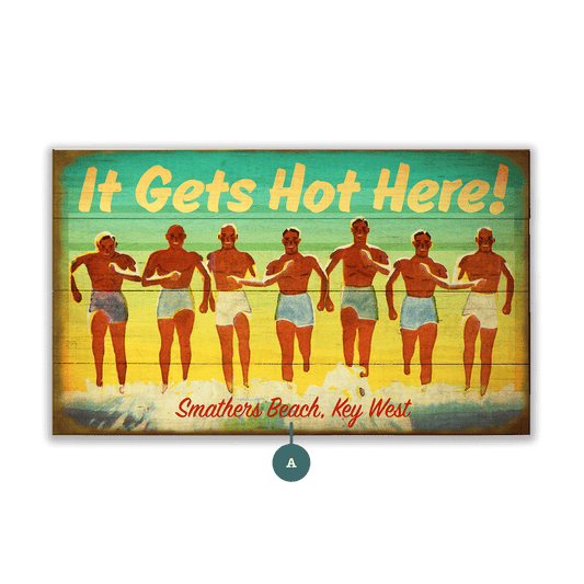 It Gets Hot Here! Vintage Beach Sign - Wood & Metal Wall Art