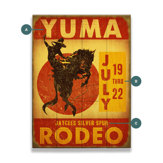 Yellow and Red Rodeo Sign - Wood & Metal Wall Art