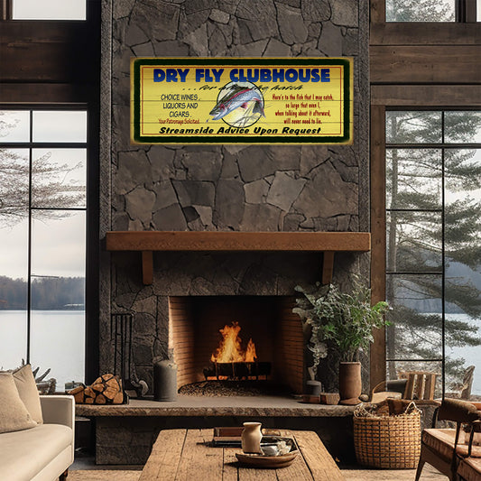 Dry Fly Fisherman's Clubhouse - Wood & Metal Wall Art