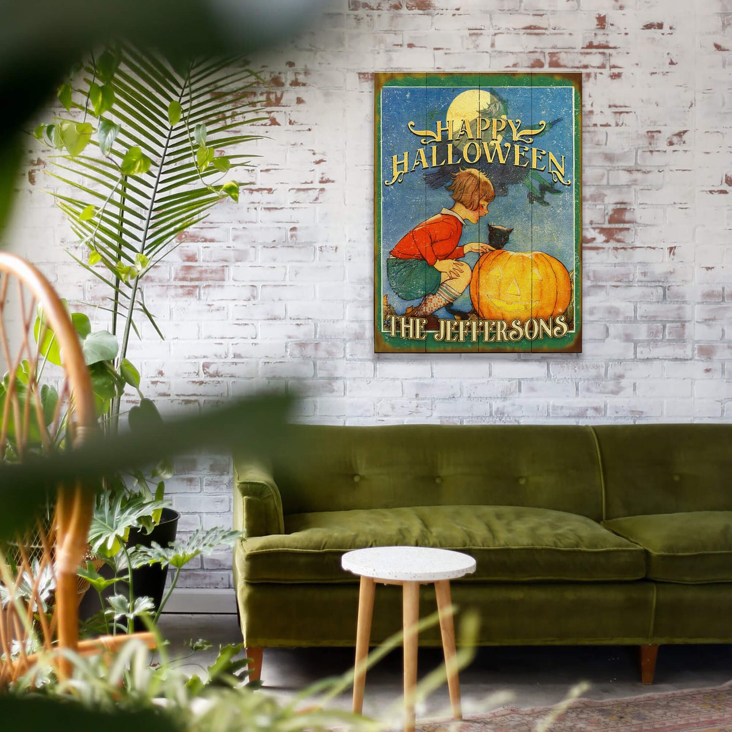 Witch’s Flight and Pumpkin Light - Wood & Metal Wall Art