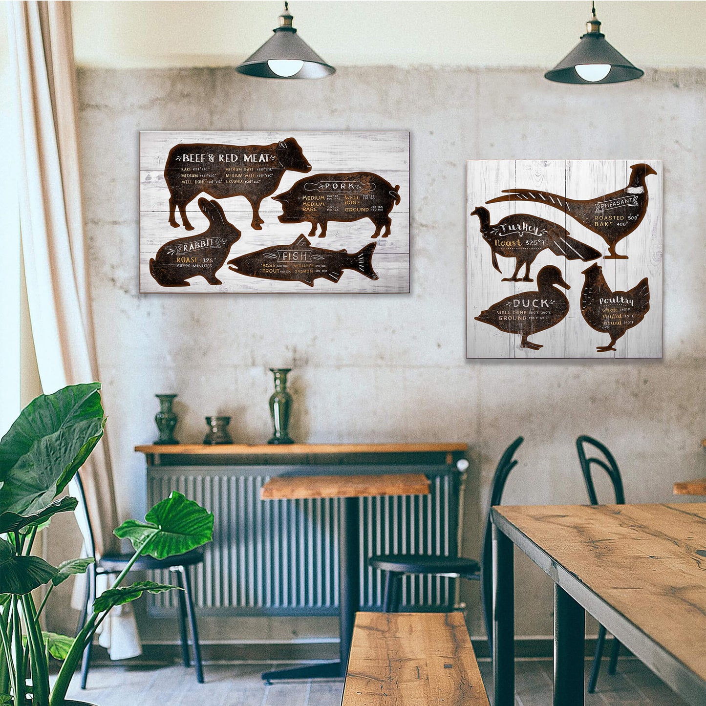 Meat and Seafood Cooking Temps - Wood & Metal Wall Art