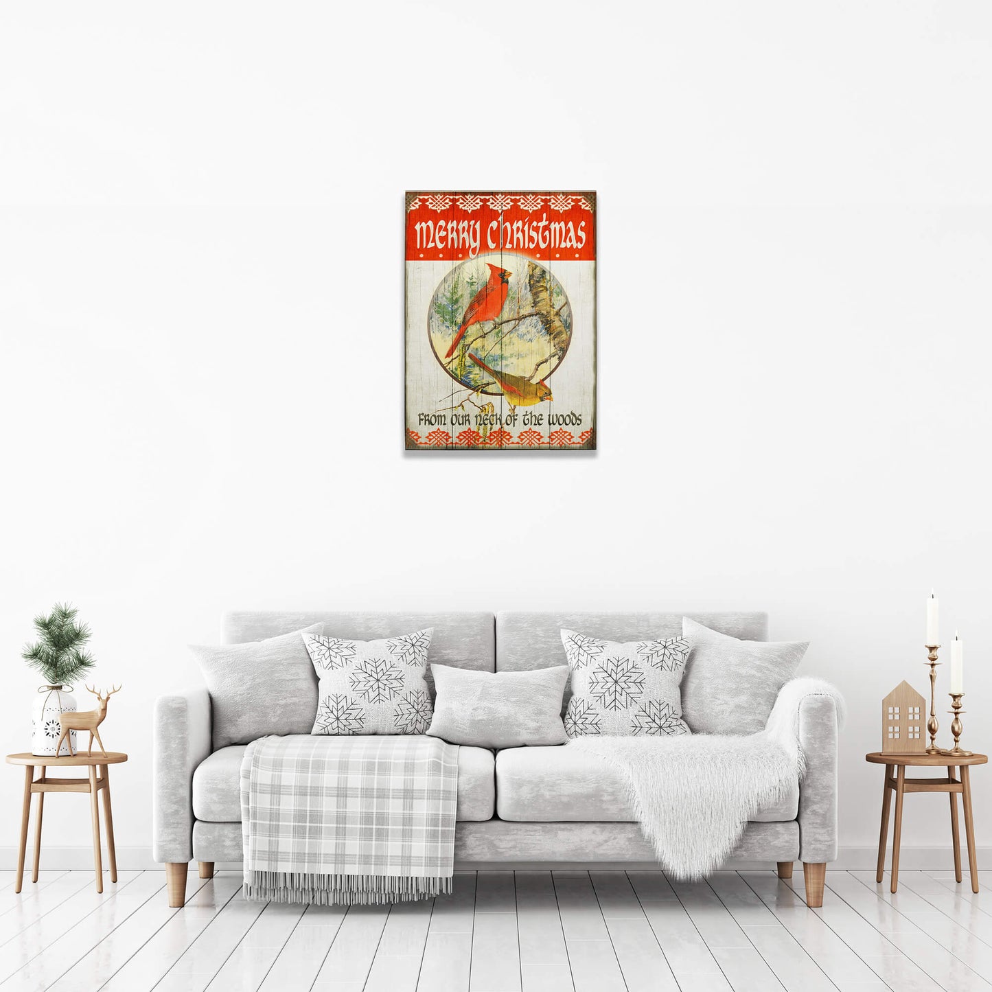 Merry Christmas Cardinals - Wood & Metal Wall Art
