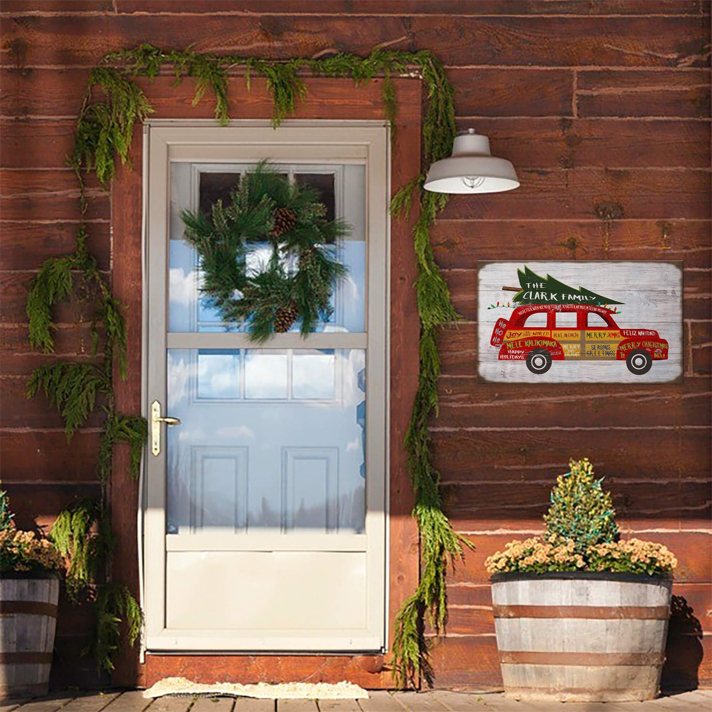 Holiday Greeting Christmas Car - Wood & Metal Wall Art