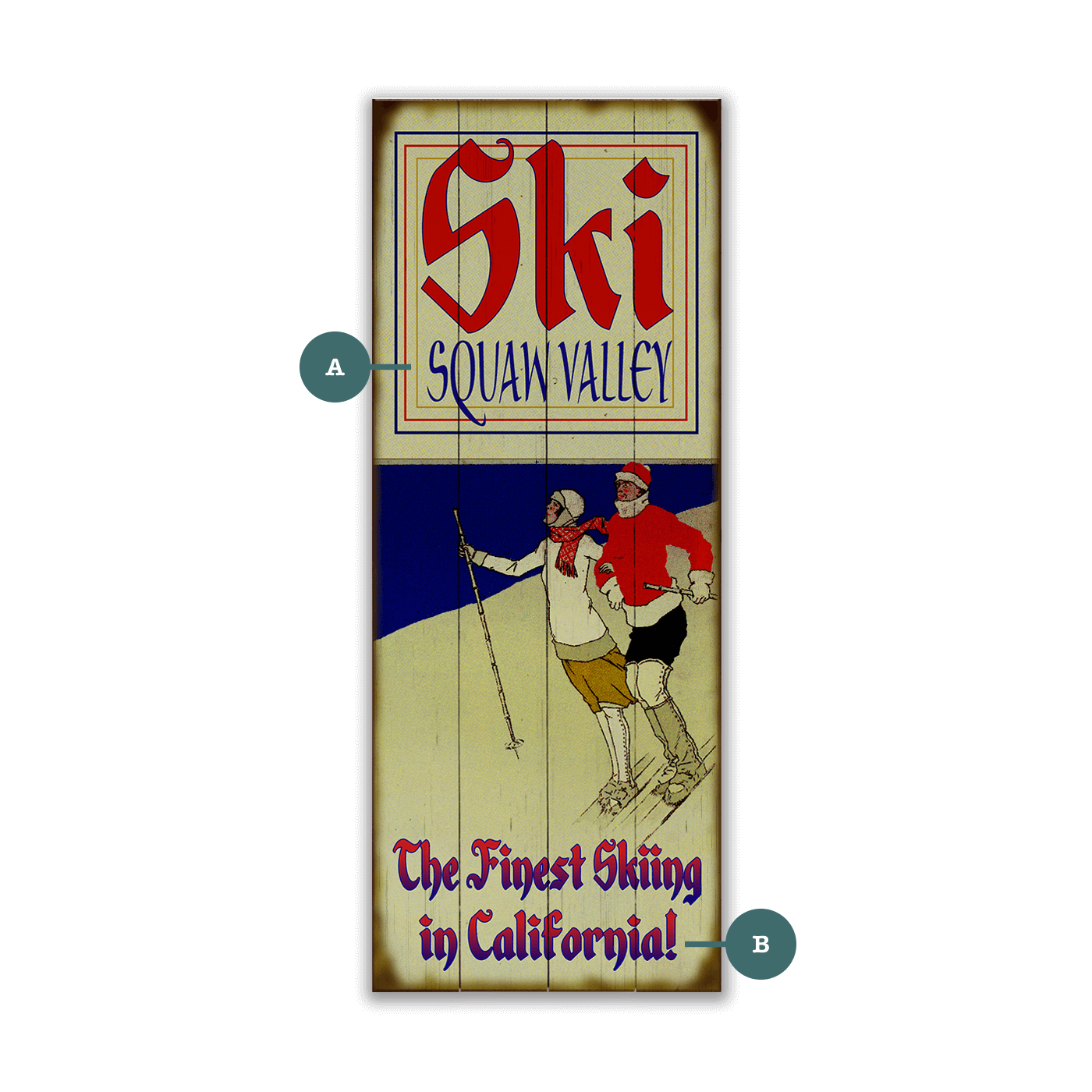 Alpine Ski Couple - Wood & Metal Wall Art