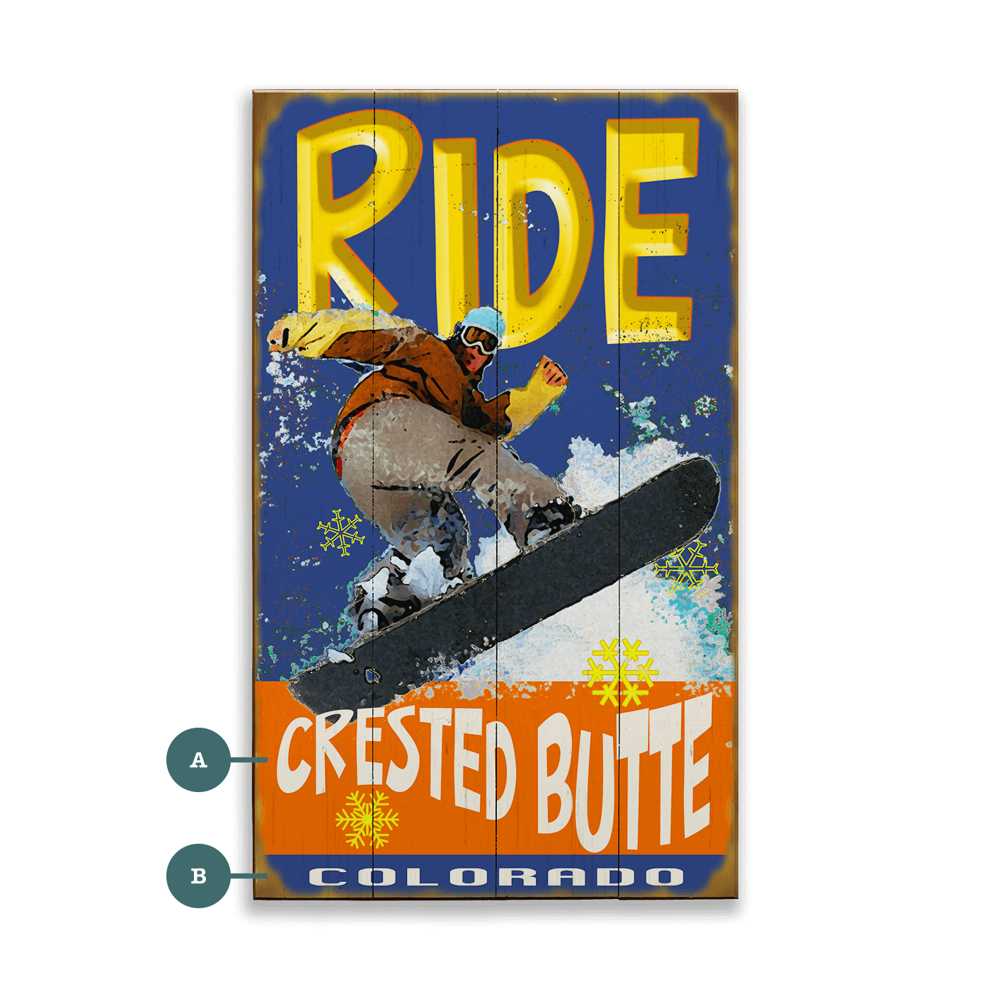 Ride Snowboard - Wood & Metal Wall Art