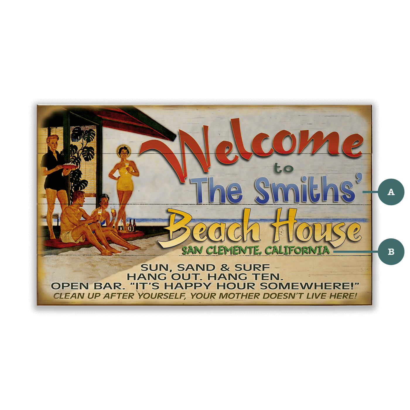Beach House Welcome: Personalized - Wood & Metal Wall Art
