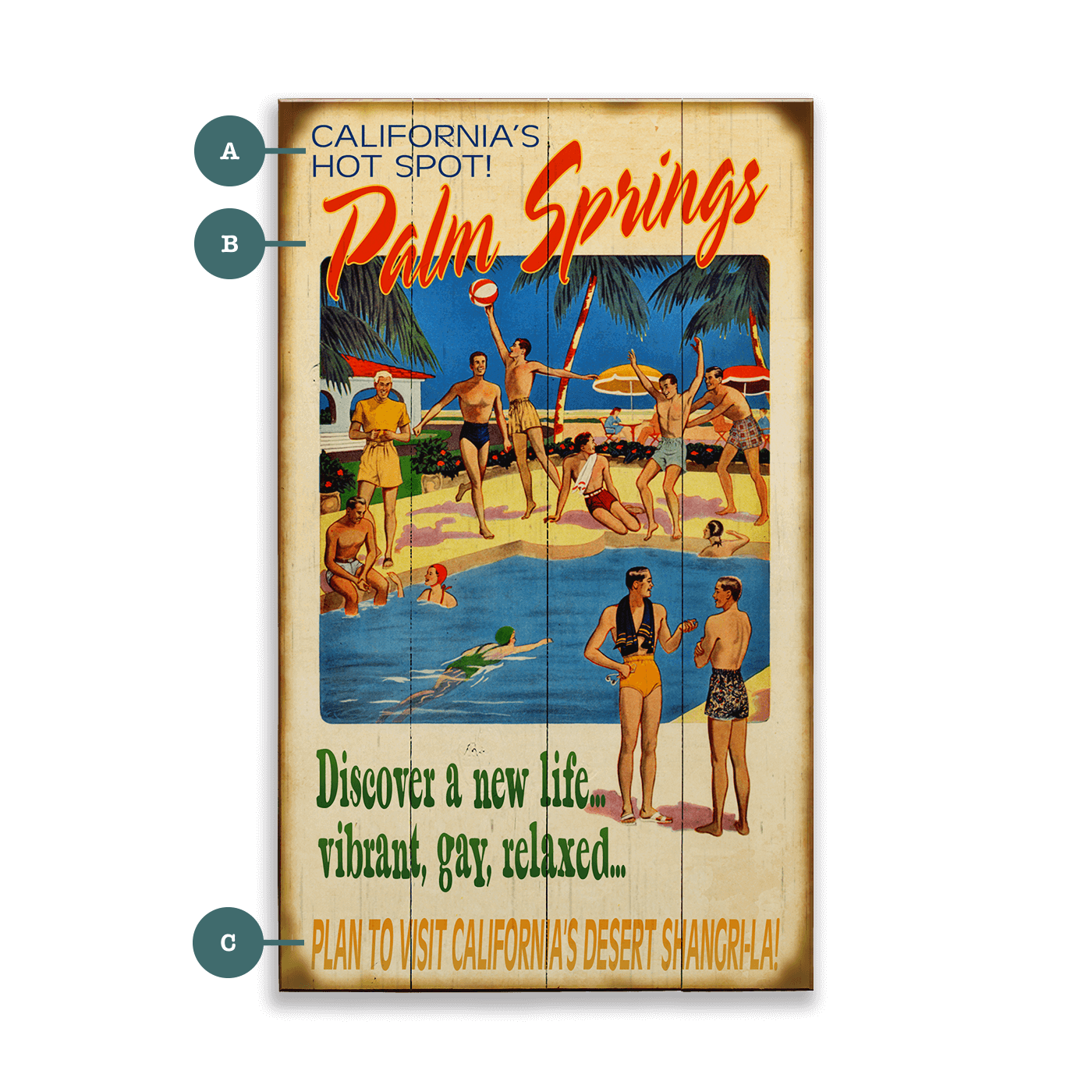 Poolside in Palm Springs - Wood & Metal Wall Art