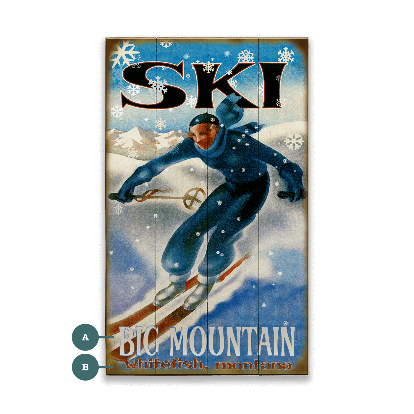 Snowflake Skier - Wood & Metal Wall Art